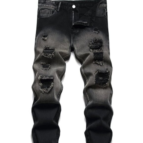 Black Mens Distressed Jeans - Picture 1 of 8